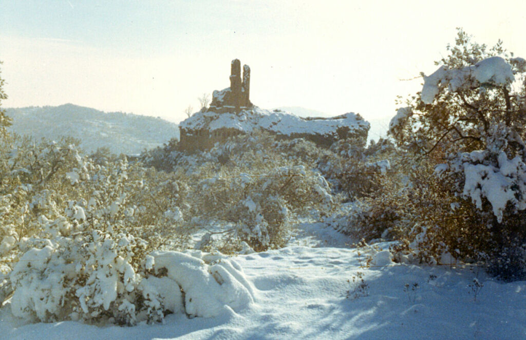 El lateral de tramuntana de la canònica de Sant Pere amb neu